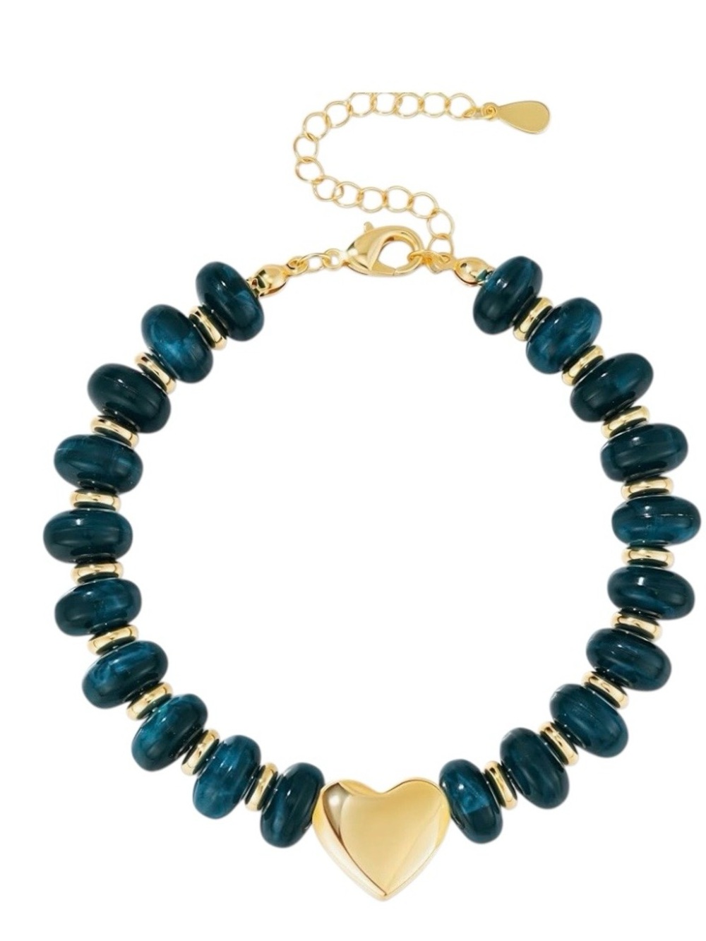 Boho Style Beaded Green/Gold Heart Adjustable Bracelet (NWT)